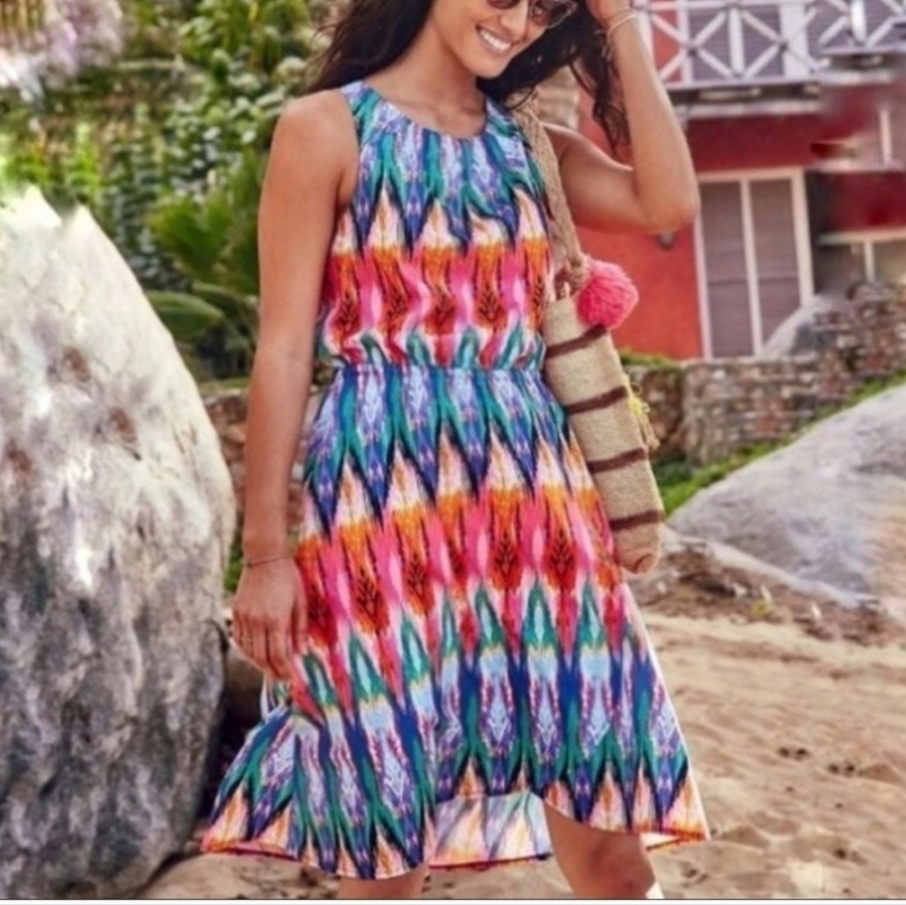 Athleta Ikat Martinique Dress Multicolor M Faux Wrap
